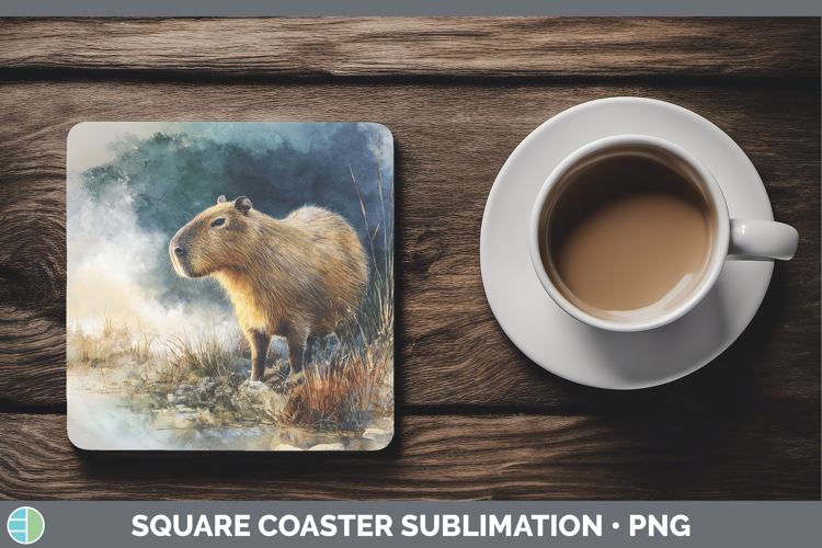 Capybara Safari Sunset Square Coaster Sublimation Design