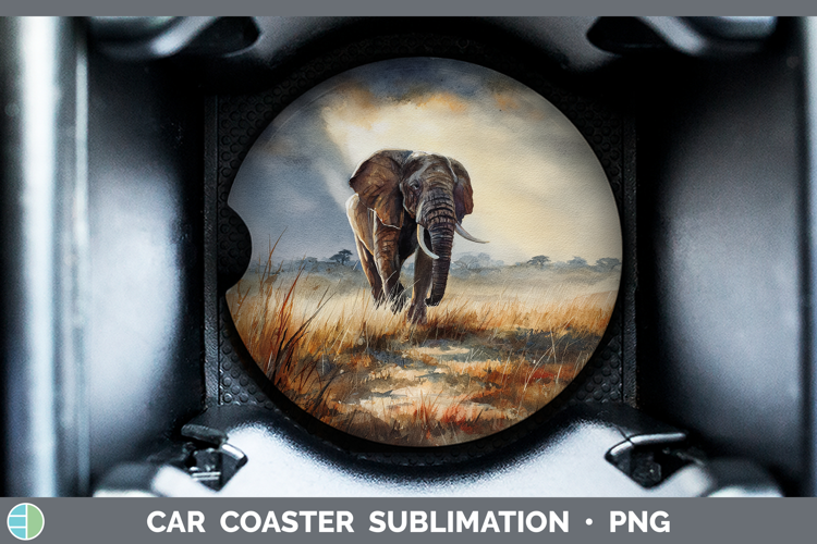 Elephant Safari Sunset Car Coaster Sublimation Design