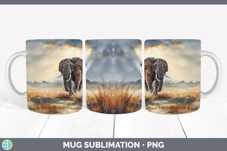 Elephant Safari Sunset Mug Wrap Sublimation Design