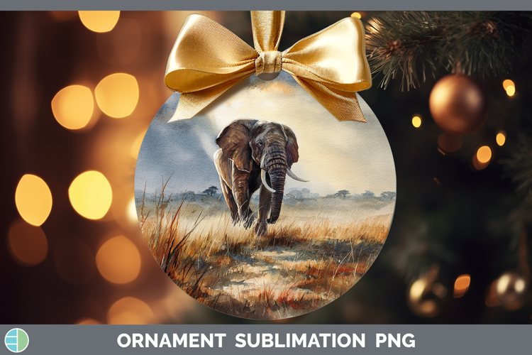 Elephant Safari Sunset Ornament Sublimation Design
