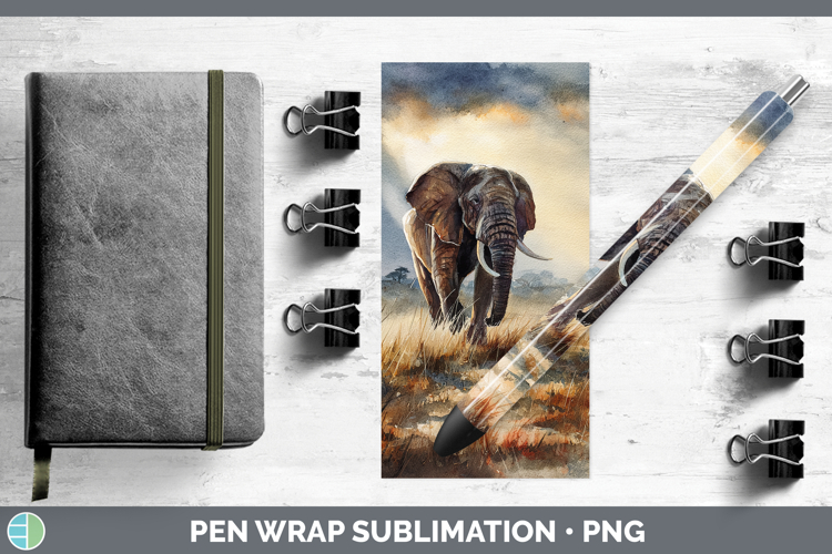 Elephant Safari Sunset Pen Wrap Sublimation Design