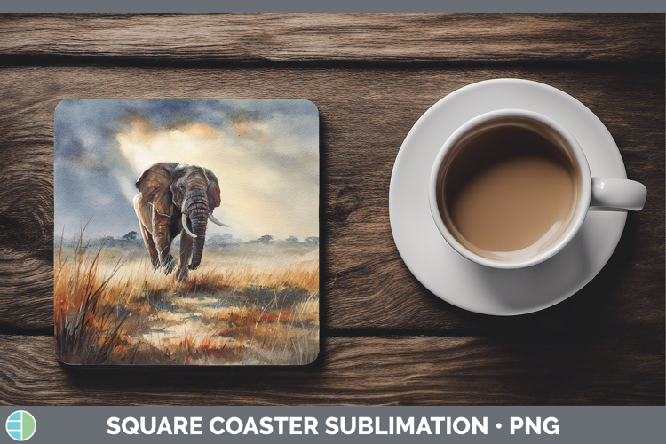 Elephant Safari Sunset Square Coaster Sublimation Design