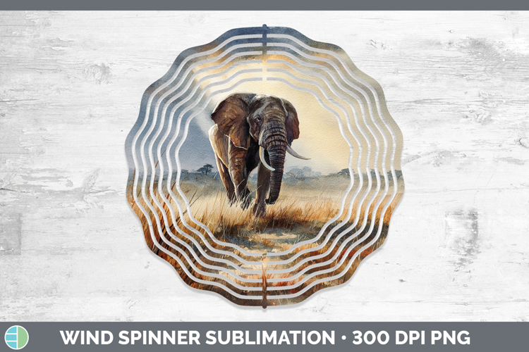 Elephant Safari Sunset Wind Spinner Sublimation Design