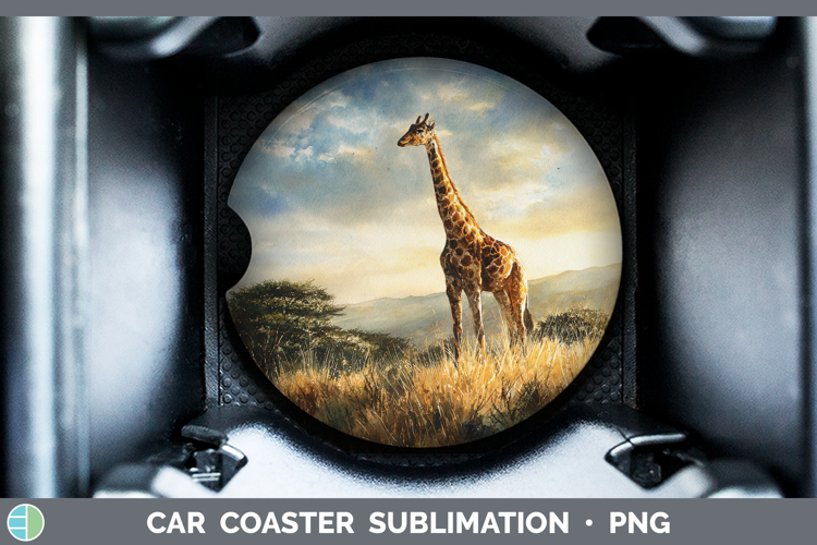 Giraffe Safari Sunset Car Coaster Sublimation Design