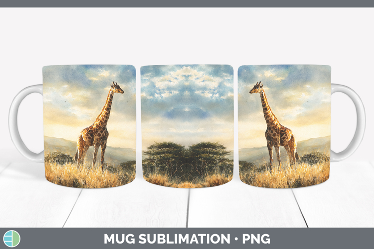 Giraffe Safari Sunset Mug Wrap Sublimation Design