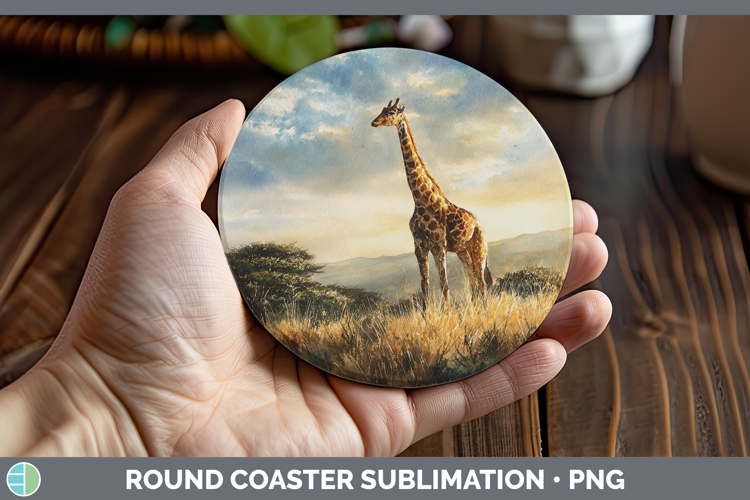 Giraffe Safari Sunset Round Coaster Sublimation Design