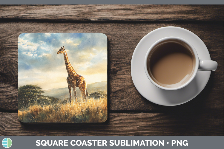 Giraffe Safari Sunset Square Coaster Sublimation Design