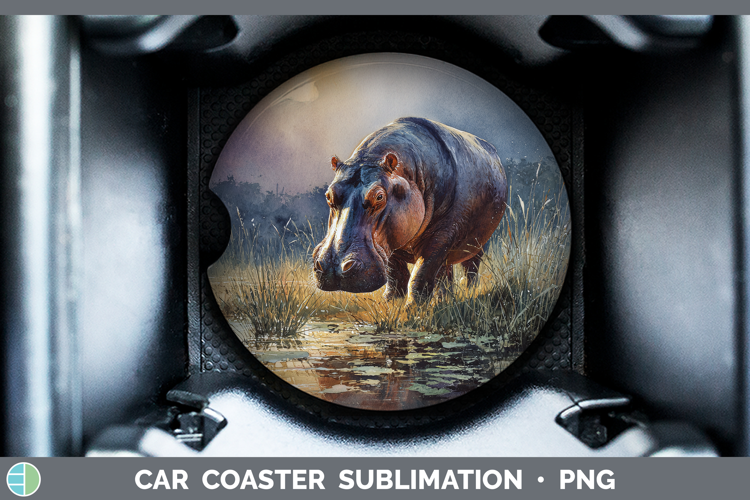Hippo Safari Sunset Car Coaster Sublimation Design