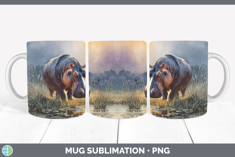 Hippo Safari Sunset Mug Wrap Sublimation Design