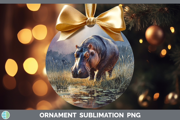 Hippo Safari Sunset Ornament Sublimation Design