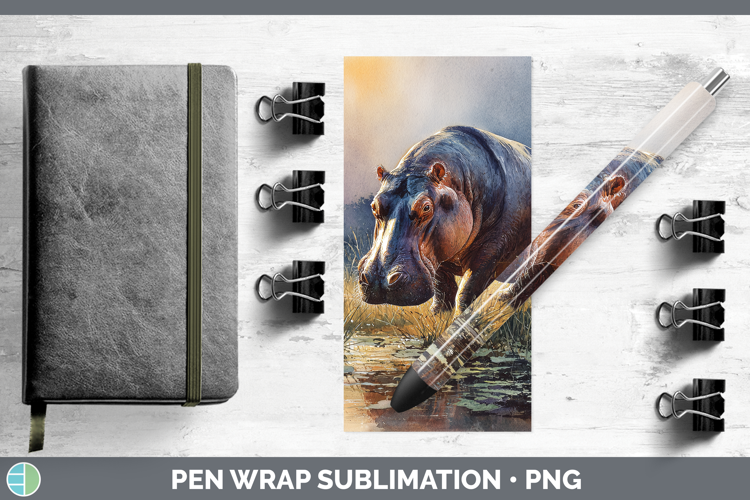 Hippo Safari Sunset Pen Wrap Sublimation Design