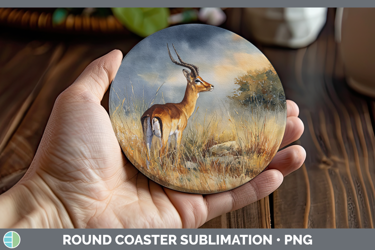 Impala Safari Sunset Round Coaster Sublimation Design