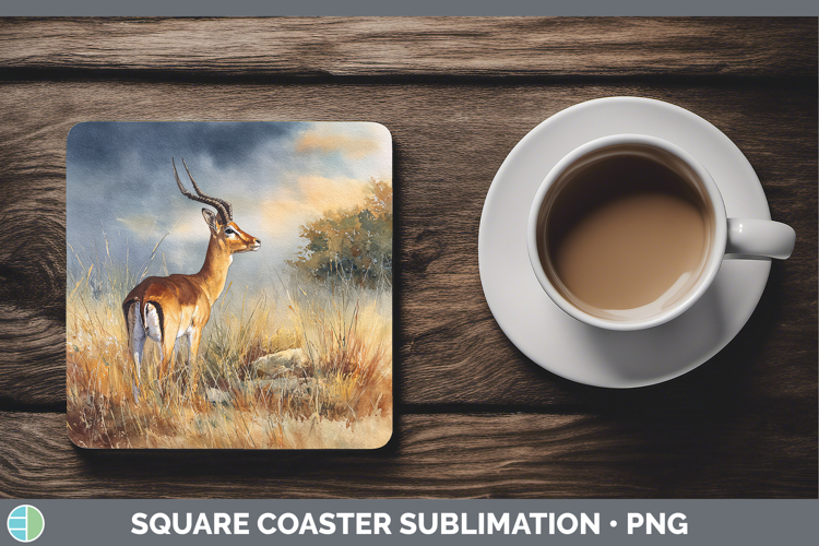 Impala Safari Sunset Square Coaster Sublimation Design