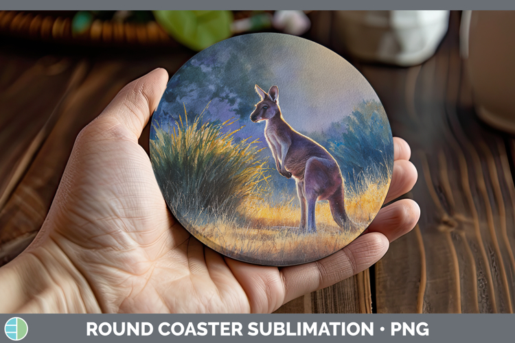 Kangaroo Safari Sunset Round Coaster Sublimation Design