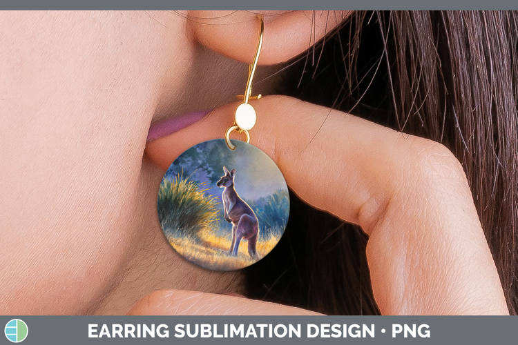Kangaroo Safari Sunset Round Earrings Sublimation Design
