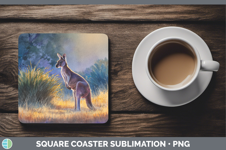 Kangaroo Safari Sunset Square Coaster Sublimation Design