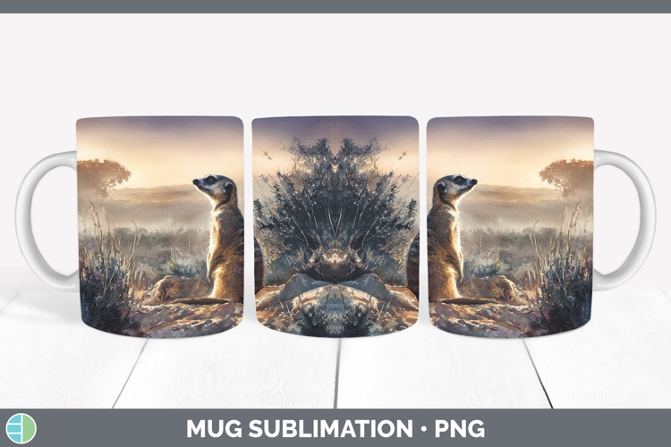 Meerkat Safari Sunset Mug Wrap Sublimation Design