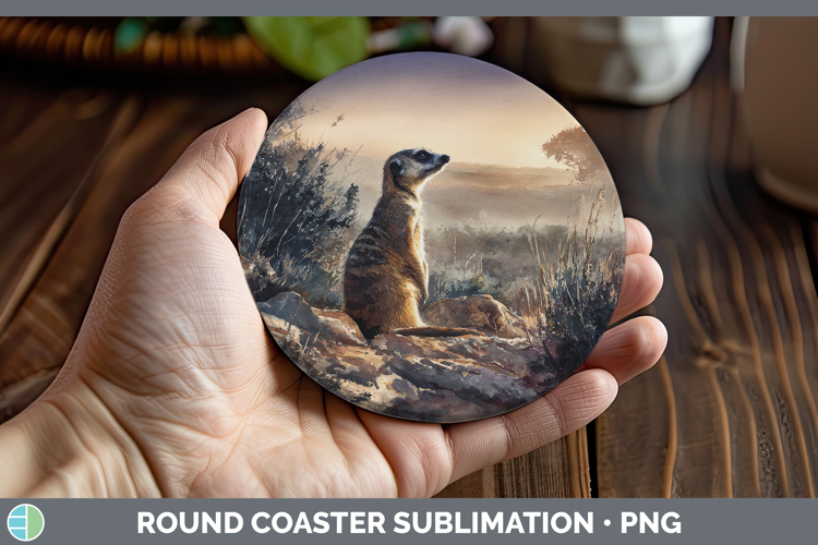 Meerkat Safari Sunset Round Coaster Sublimation Design