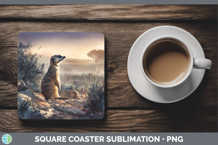Meerkat Safari Sunset Square Coaster Sublimation Design