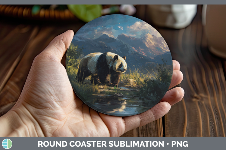 Panda Bear Safari Sunset Round Coaster Sublimation Design