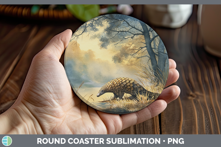 Pangolin Safari Sunset Round Coaster Sublimation Design