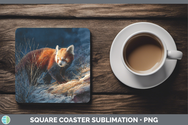 Red Panda Safari Sunset Square Coaster Sublimation Design