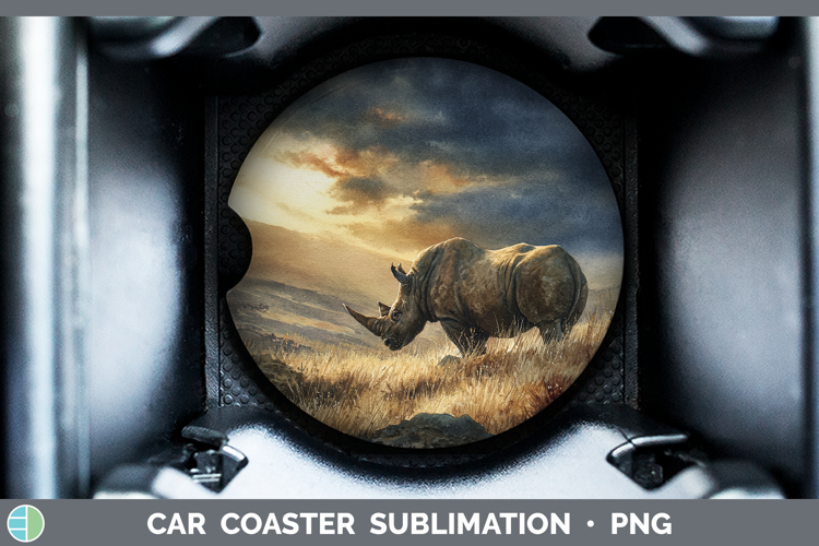 Rhino Safari Sunset Car Coaster Sublimation Design