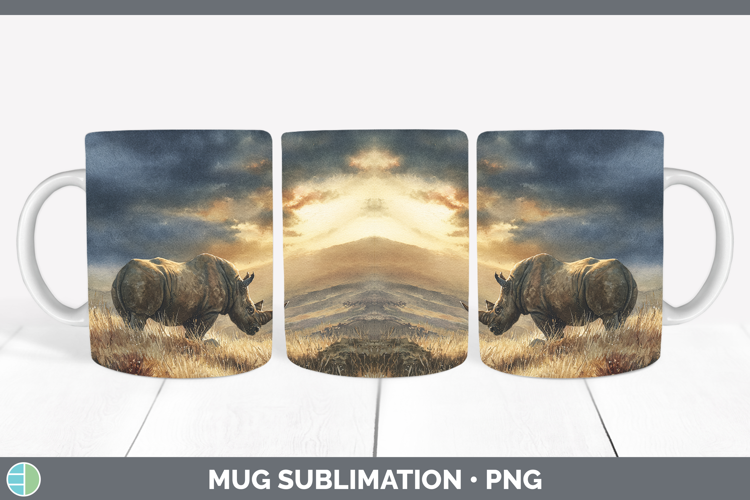 Rhino Safari Sunset Mug Wrap Sublimation Design