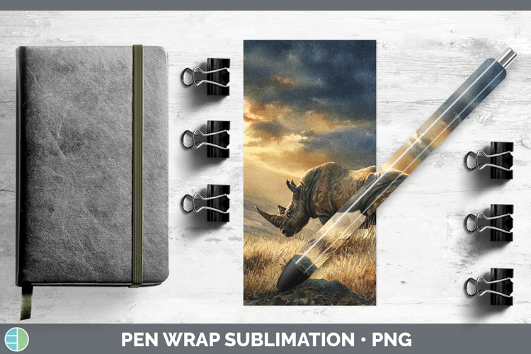 Rhino Safari Sunset Pen Wrap Sublimation Design