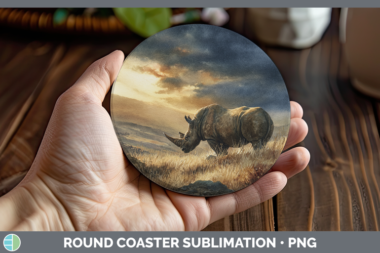 Rhino Safari Sunset Round Coaster Sublimation Design