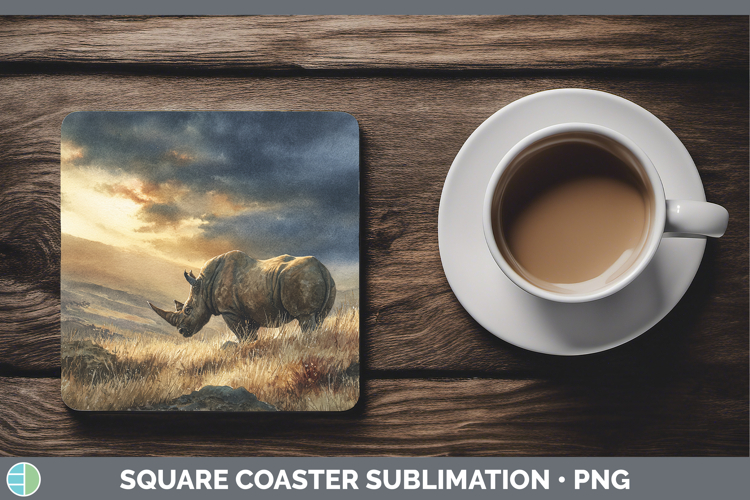 Rhino Safari Sunset Square Coaster Sublimation Design