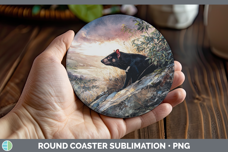 Tasmanian Devil Safari Sunset Round Coaster Sublimation Desi