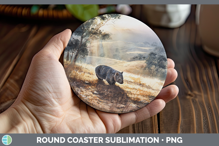 Wombat Safari Sunset Round Coaster Sublimation Design
