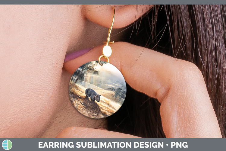 Wombat Safari Sunset Round Earrings Sublimation Design
