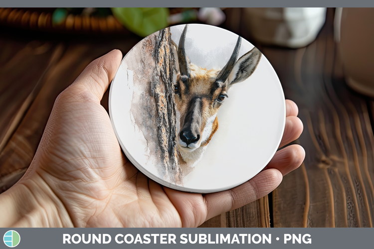 Antelope Safari Tree Peek Round Coaster Sublimation Design