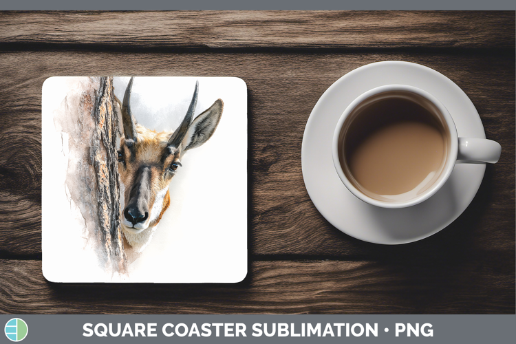 Antelope Safari Tree Peek Square Coaster Sublimation Design