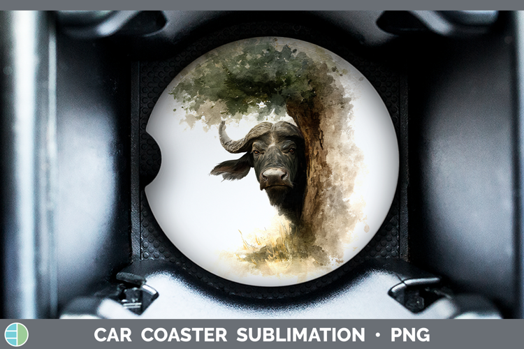 Buffalo Safari Tree Peek Car Coaster Sublimation Design