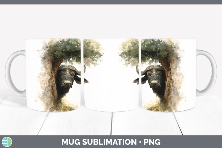 Buffalo Safari Tree Peek Mug Wrap Sublimation Design
