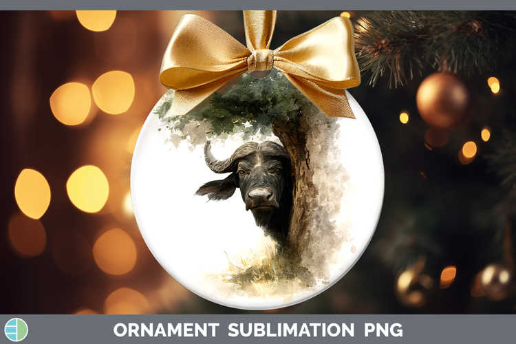 Buffalo Safari Tree Peek Ornament Sublimation Design