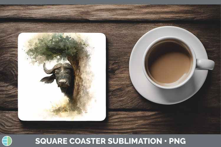 Buffalo Safari Tree Peek Square Coaster Sublimation Design