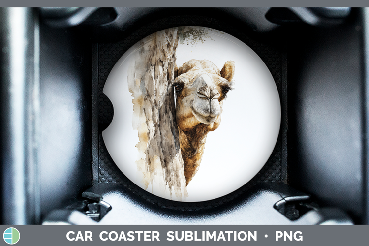 Camel Safari Tree Peek Car Coaster Sublimation Design