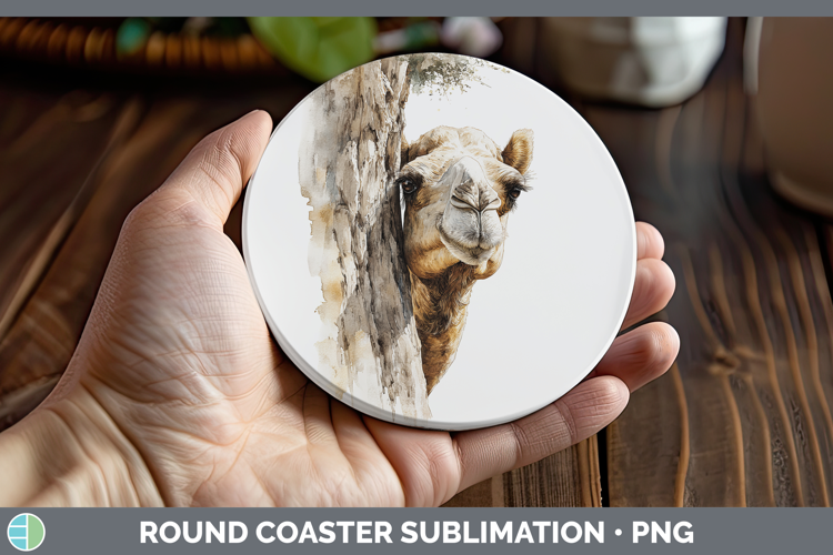 Camel Safari Tree Peek Round Coaster Sublimation Design