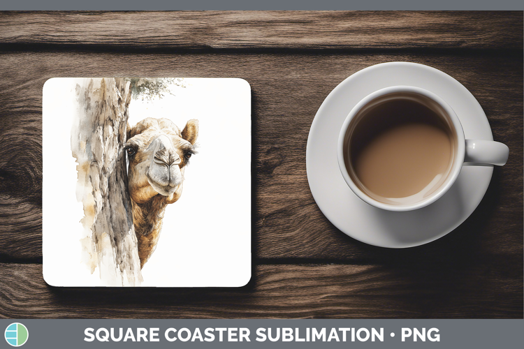Camel Safari Tree Peek Square Coaster Sublimation Design