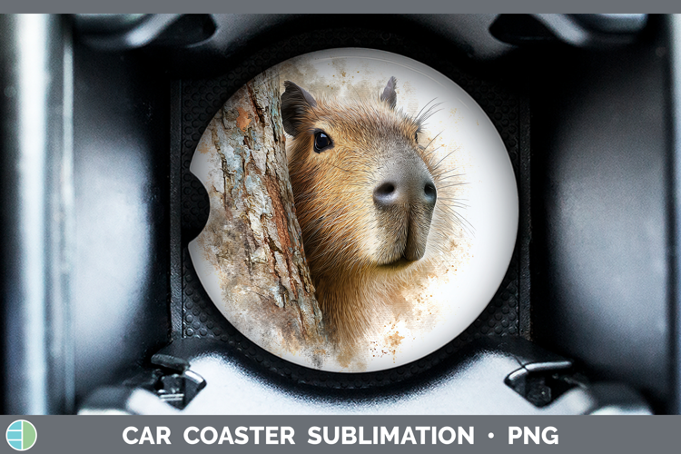 Capybara Safari Tree Peek Car Coaster Sublimation Design