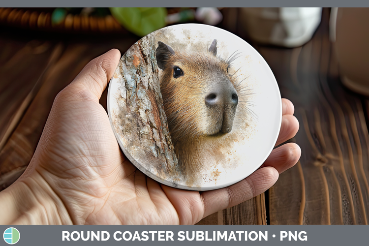 Capybara Safari Tree Peek Round Coaster Sublimation Design