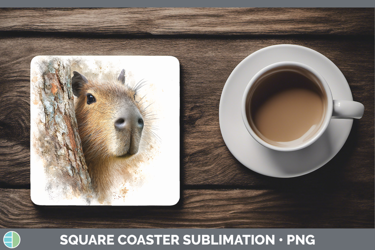 Capybara Safari Tree Peek Square Coaster Sublimation Design