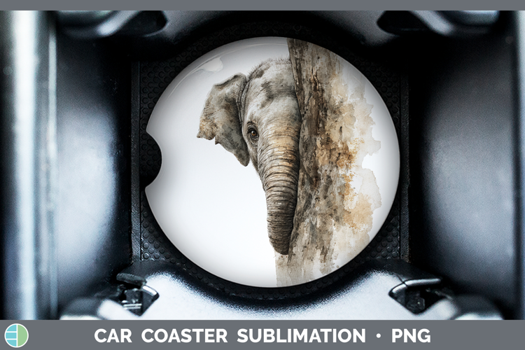 Elephant Safari Tree Peek Car Coaster Sublimation Design