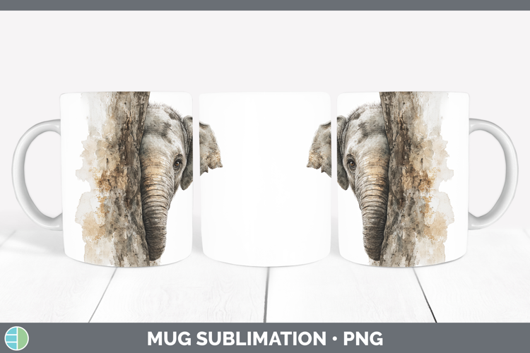 Elephant Safari Tree Peek Mug Wrap Sublimation Design
