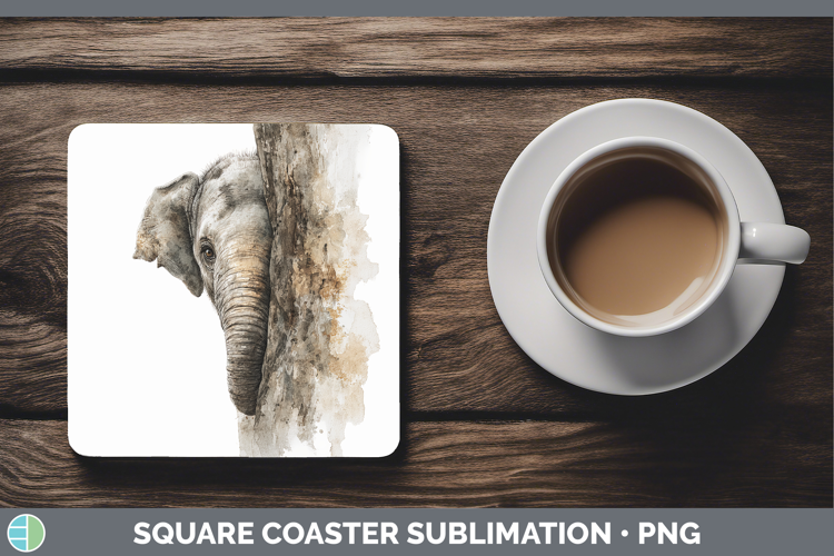 Elephant Safari Tree Peek Square Coaster Sublimation Design