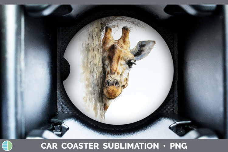 Giraffe Safari Tree Peek Car Coaster Sublimation Design